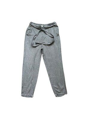 Max Studio Linen Rayon Tie Waist Pants Women's L Striped Pull On Casual.